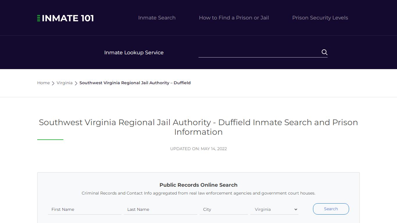 Southwest Virginia Regional Jail Authority - Inmate Lookup