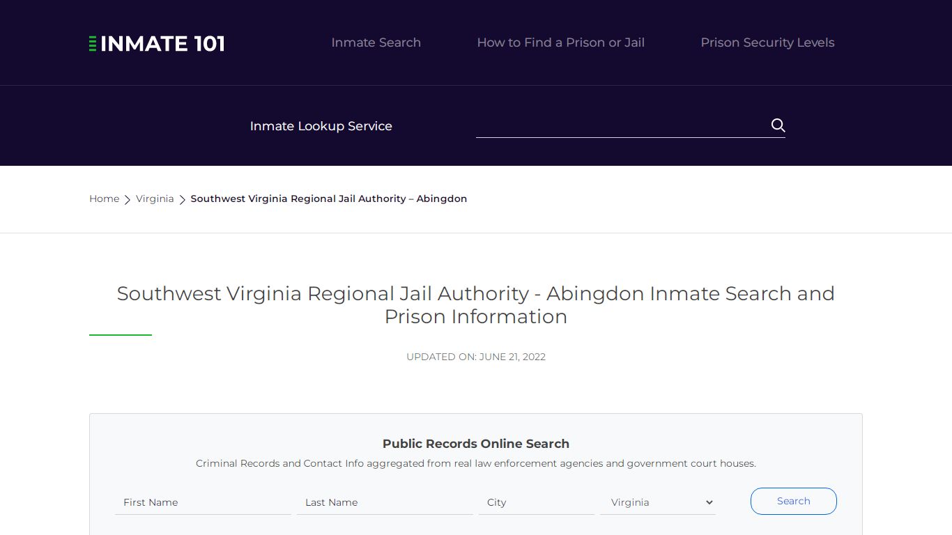 Southwest Virginia Regional Jail Authority - Inmate Lookup